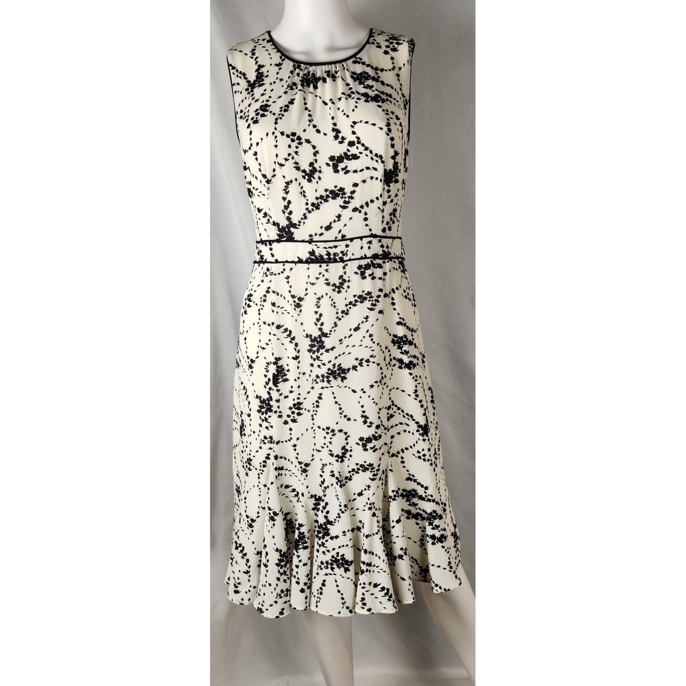 Talbots Ivory/Black Sleeveless Flowy Classic/Heritage/Quiet-Luxury Dress 8P